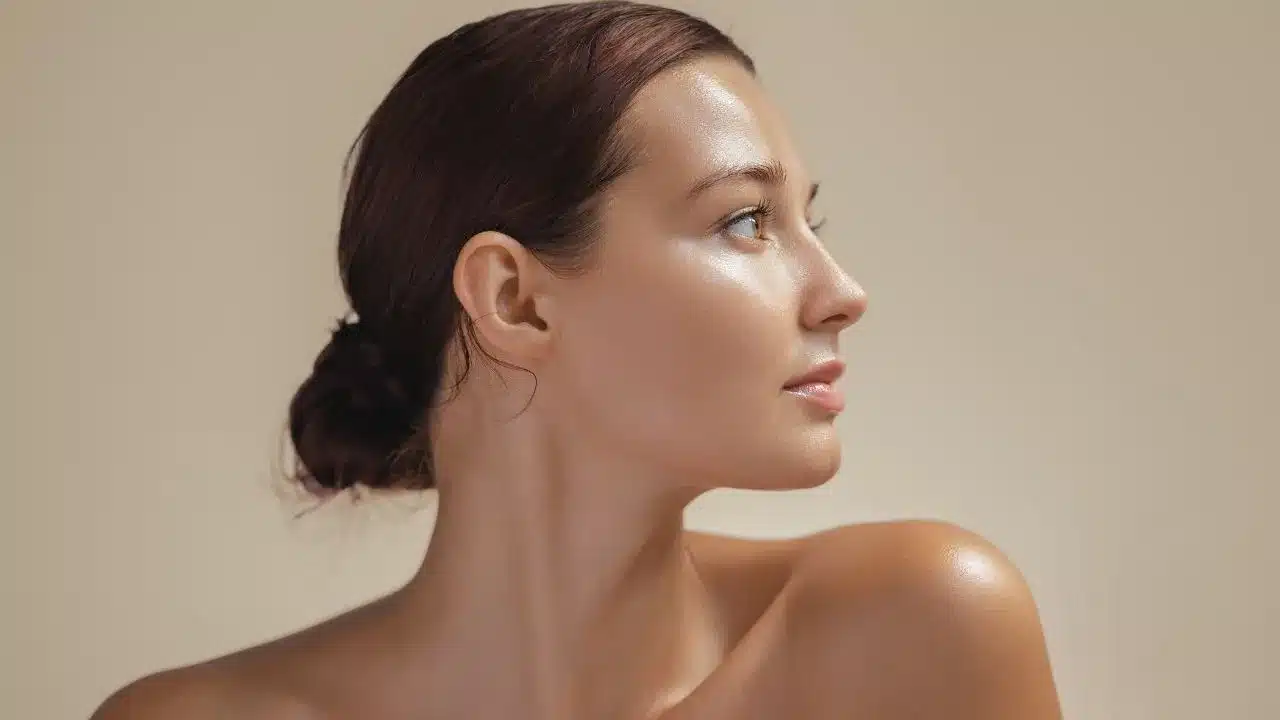 Elegant Side View of Woman with Glowing Skin